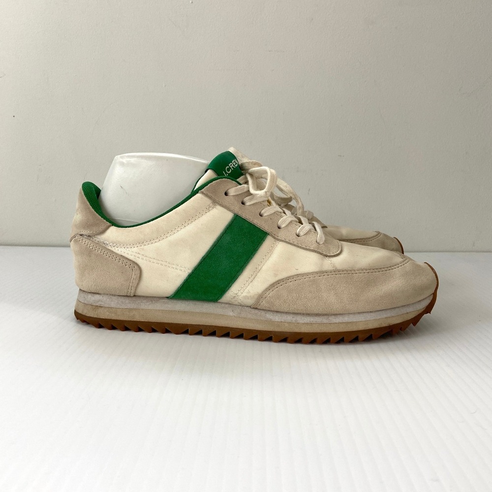 J Crew Lace Up Low Top Sneakers Mountain White Kelly Green Womens 8.5